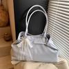 PU Leather Shoulder Bag Tote Bag with Bow Lace Pendant Versatile Armpit Bag Solid Color Large Capacity Underarm Bag Travel