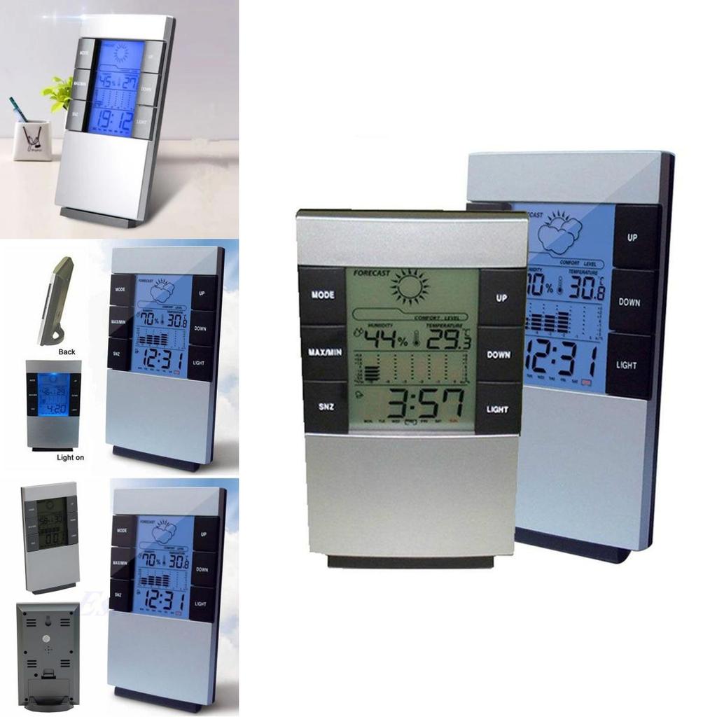 Цифровой гигрометр-термометр LCD, измеритель влажности, прогноз погоды, часы, будильник с автокалибровкой и синей подсветкой
