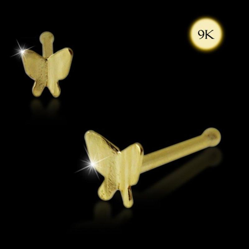KODY PIERCING 9K Gold Piercing Jewellery With Ball End 3D Butterfly Nose Pin - Quality Piercing
