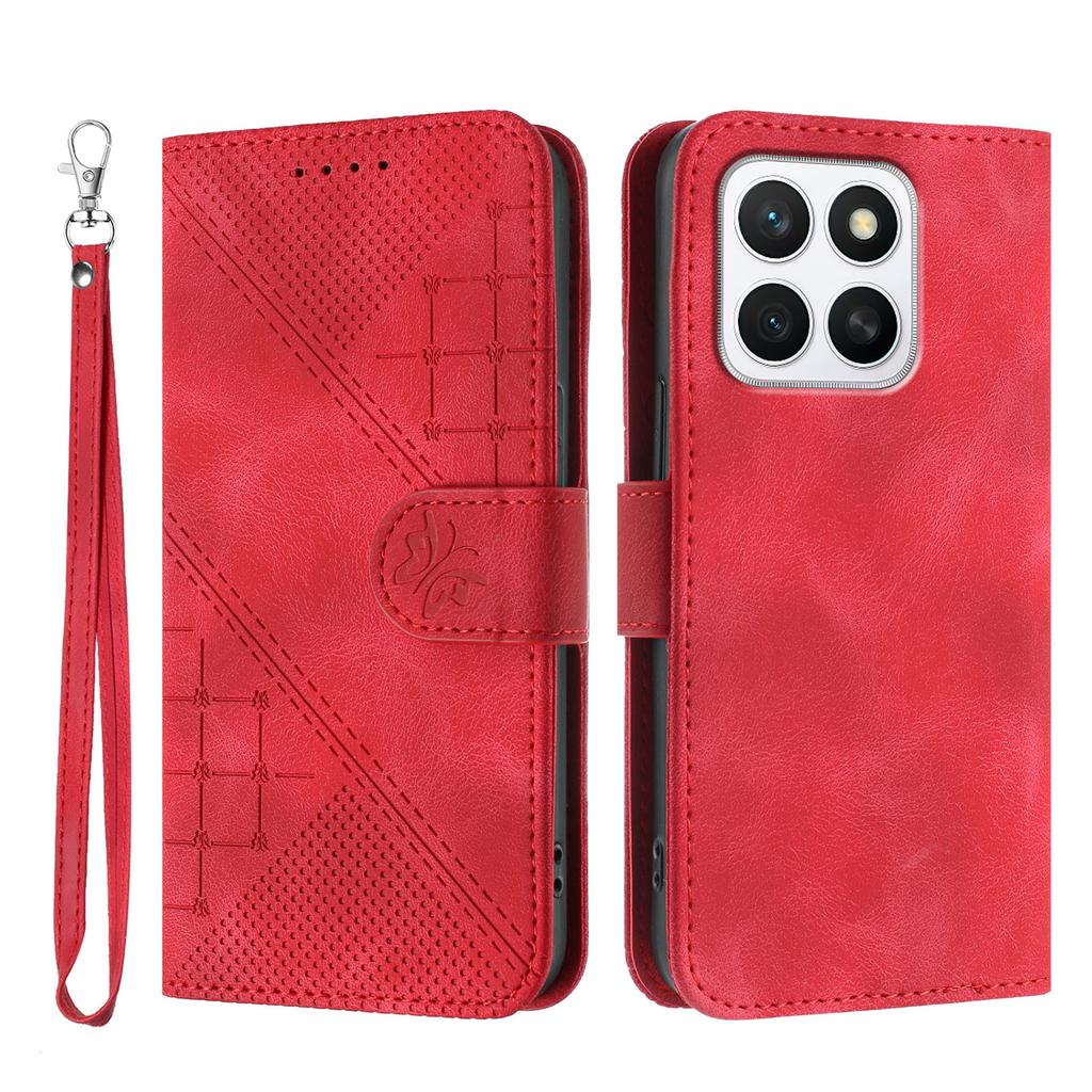 For Honor X8b 4G/Honor X8c 4G Leather Wallet Case Butterfly Flower Imprinted Phone Cover with Strap