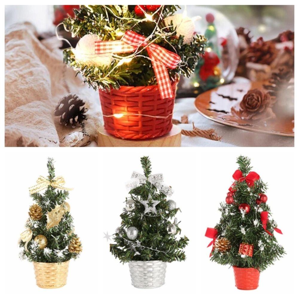 PVC Desktop Pine Christmas Tree With LED Light Balls Artificial Pine Tree Festival Decor