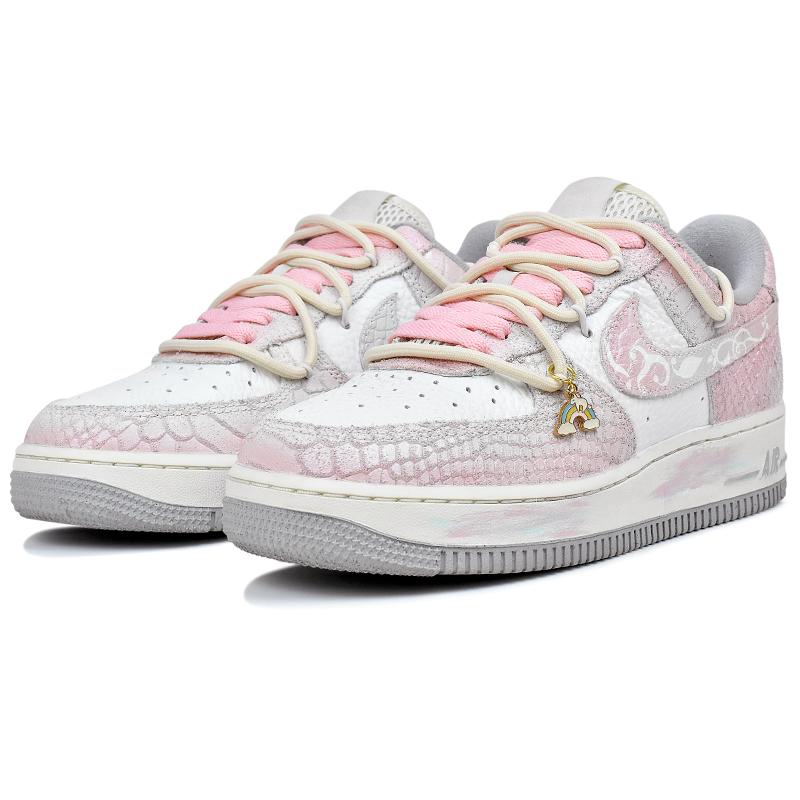 Nike Nike Air Force 1 Устойчивые к истиранию Нескользящие Низкие Скейтбордические Кроссовки Женские Розовый Белый DX2678-100(Команда96- )