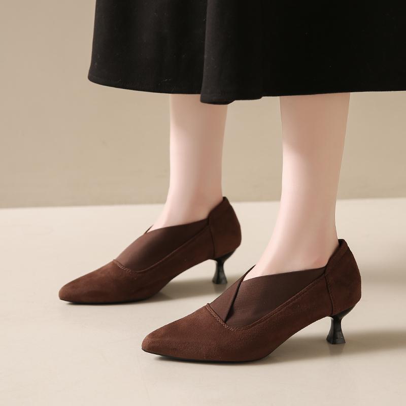 Замшевые туфли-лодочки с острым носком, женские туфли на среднем каблуке, женская обувь, тренд 2025, осенний дизайнерский бренд, элегантные, сексуальные женские туфли