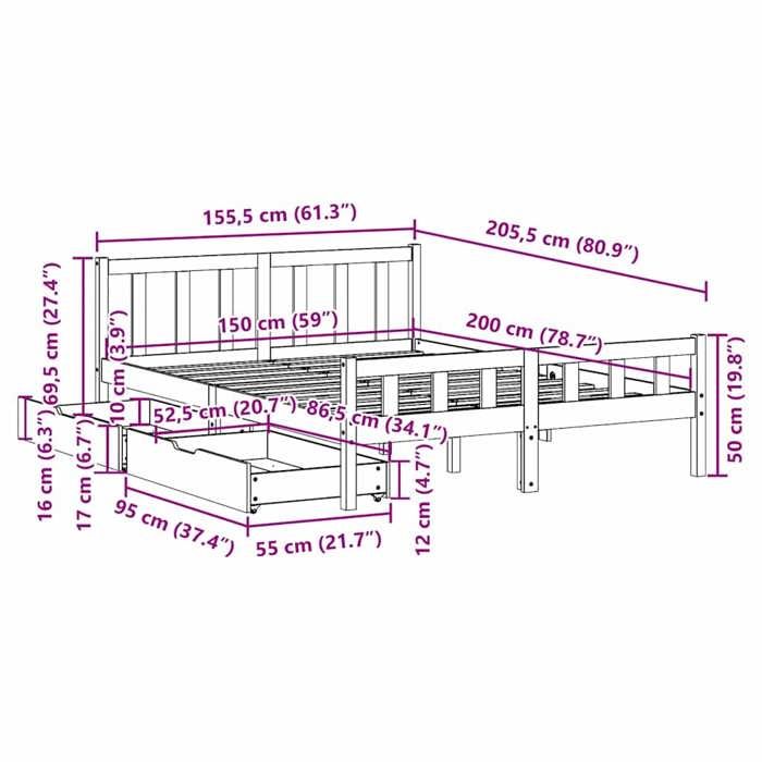 VidaXL Cadre de lit sans matelas blanc 150x200 cm bois de pin massif 3301582