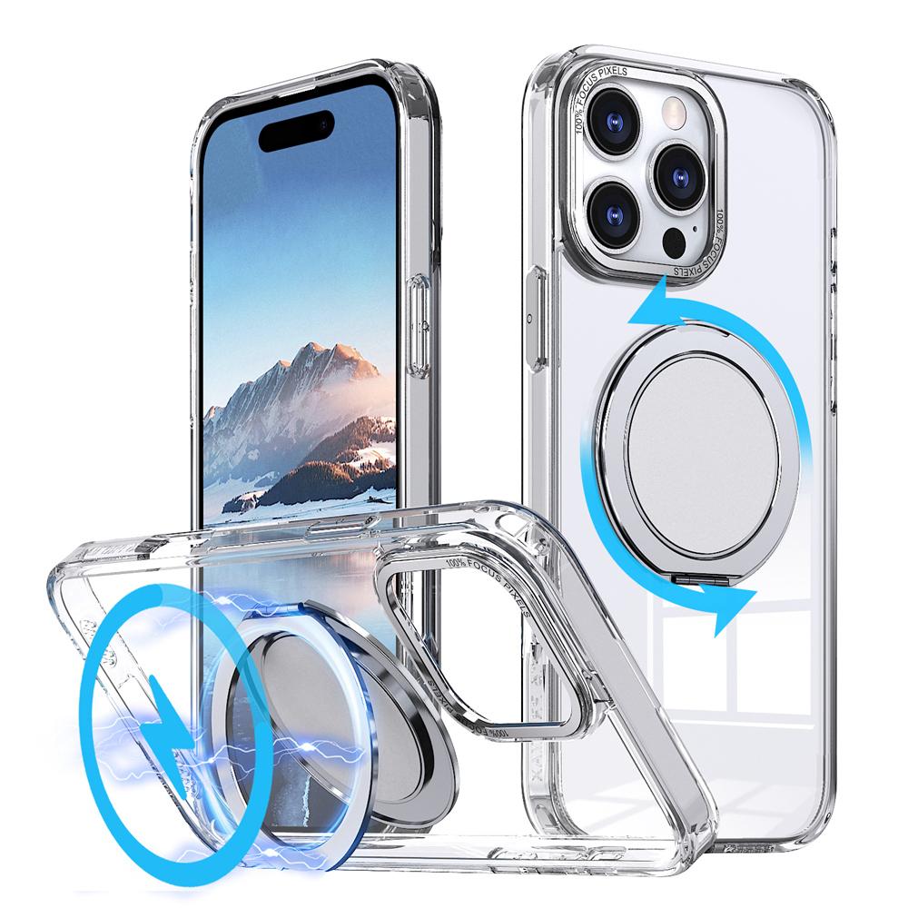 KEYSION Противоударный матовый чехол для MagSafe для iPhone 16 Pro Max с вращающимся на 360 ° магнитным кольцом-подставкой, прозрачная задняя крышка для телефона