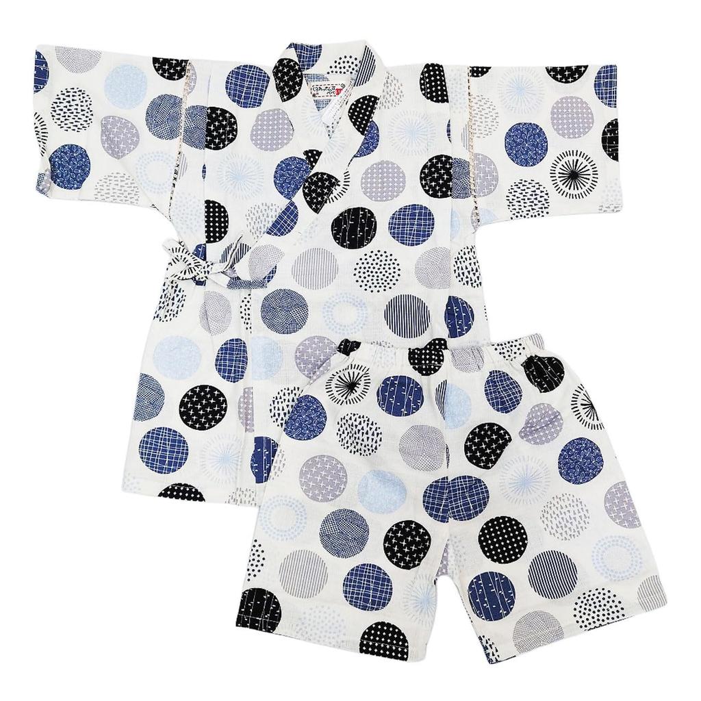 Jinbei Top and Made with Japanese Nordic Polka Dot 120cm Boys' Set, Bottoms, 100% Cotton, Fabric, Ivory,