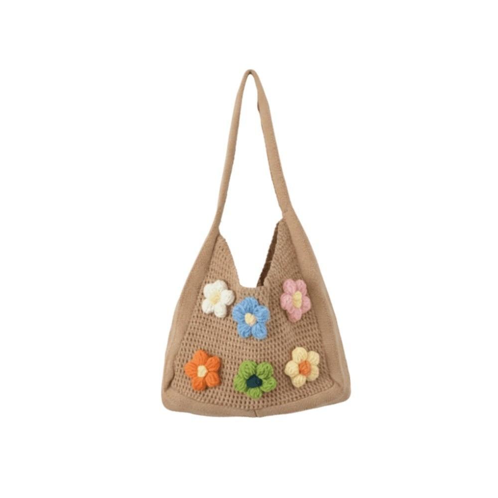 Breathable Knitted Tote Bag Sweet Seaside Vacation Handbag Trendy Crochet Shoulder Bag  Female