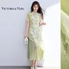 VICTORIA&VERA Летнее новое платье миди чонсам в китайском стиле с вышивкой, имитация двойки