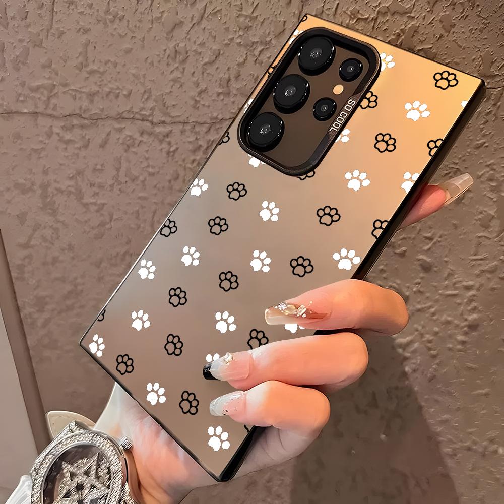 Cute Dog Paws Pattern Phone Case For Samsung Galaxy S25 S24 S23 S22 S21 Ultra Plus 5G Shiny TPU Shockproof Cover Gift