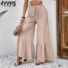 Women's Fashion Casual Solid Color Print High Waist Trousers Pants & Capris