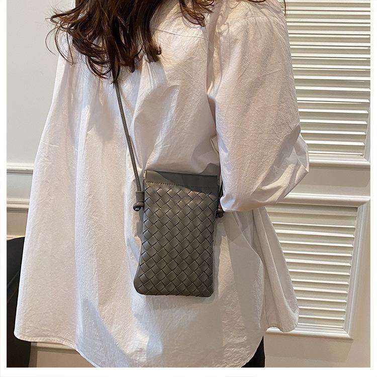 Fashionable Retro Phone Bag Woven Texture Mini Shoulder Crossbody Bag Casual Solid Color Change Storage Bag for Women