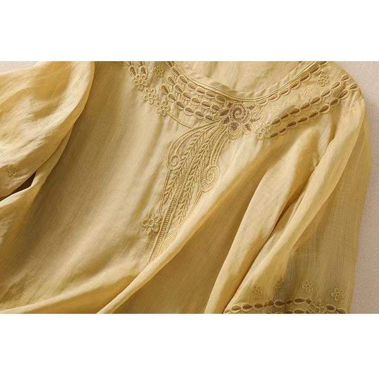 Bohemian Cotton Linen Embroidered Shirt Summer Loose Fit Casual Top