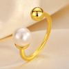 Simple Pearl Ring, Light Luxury Adjustable Open Ball Women's Ring, Gold Hand Jewelry