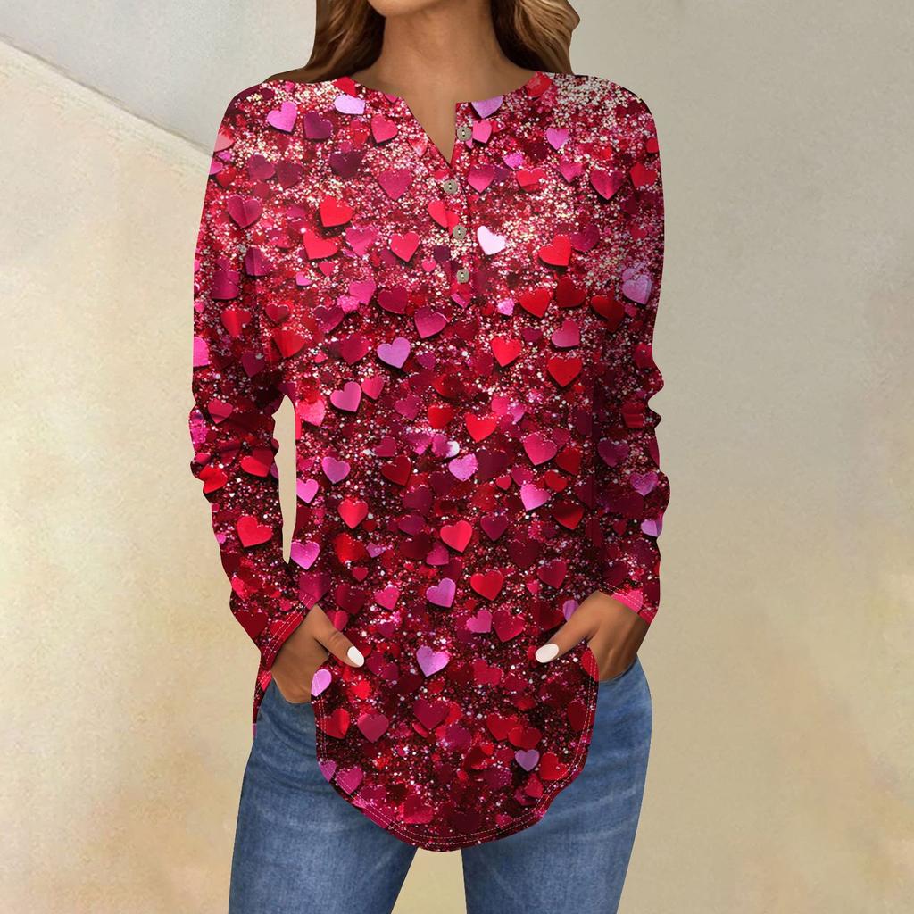 Женская мода свободный воротник на пуговицах с принтом длинный рукав футболка топы пуловер