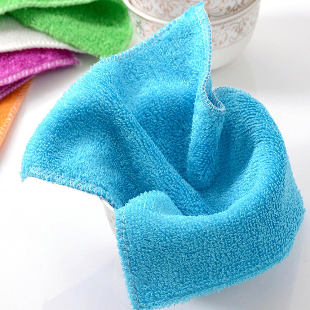 1Pc Soft Multi-color Anti-grease Bamboo Fiber Cleaning Rags Washing Towel Dish Cloth Household Kitchen Dinning Accessory