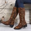 Fashion Brown Leopard High Boots Women Boots Platform Shoes for Women  Autumn Winter Sexy Mid-calf Cowboy Riding Boots Botas Mujer 2024