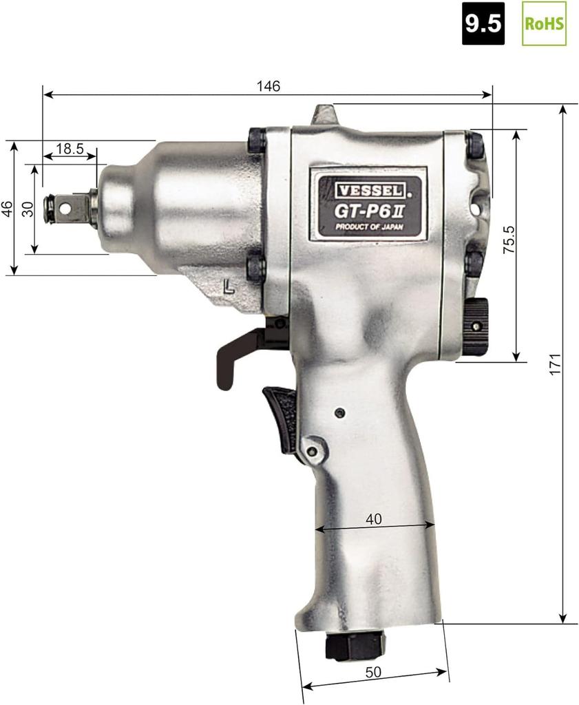 VESSEL Air Impact Single Hammer Type Wrench, GT-P6-2
