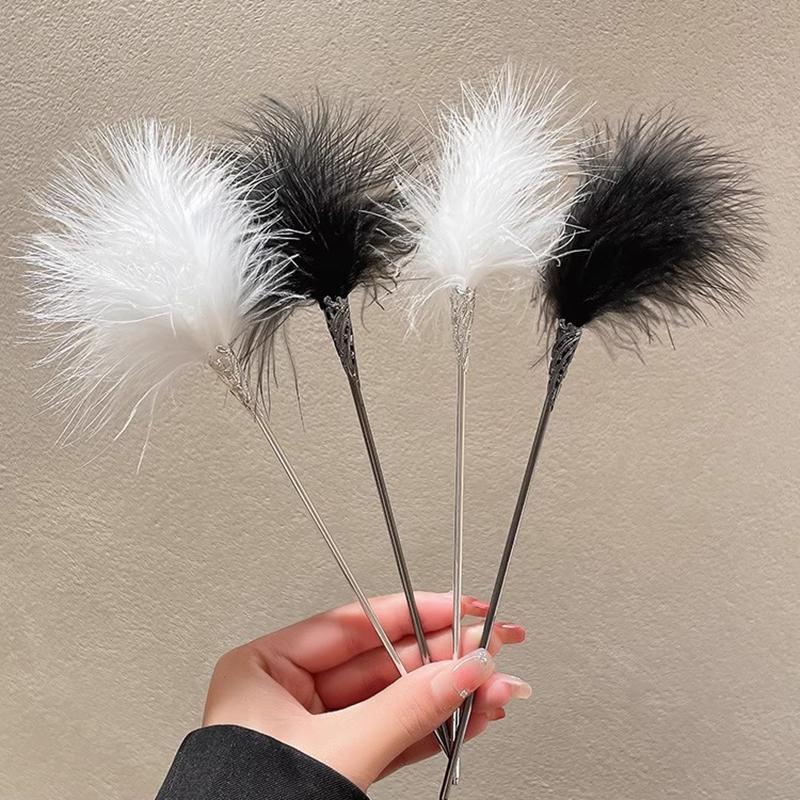 Black White Feather Hair Stick New Chinese Style Senior Simple Innovative Hanfu Tie Up Hair Accessories Women's Jewelry