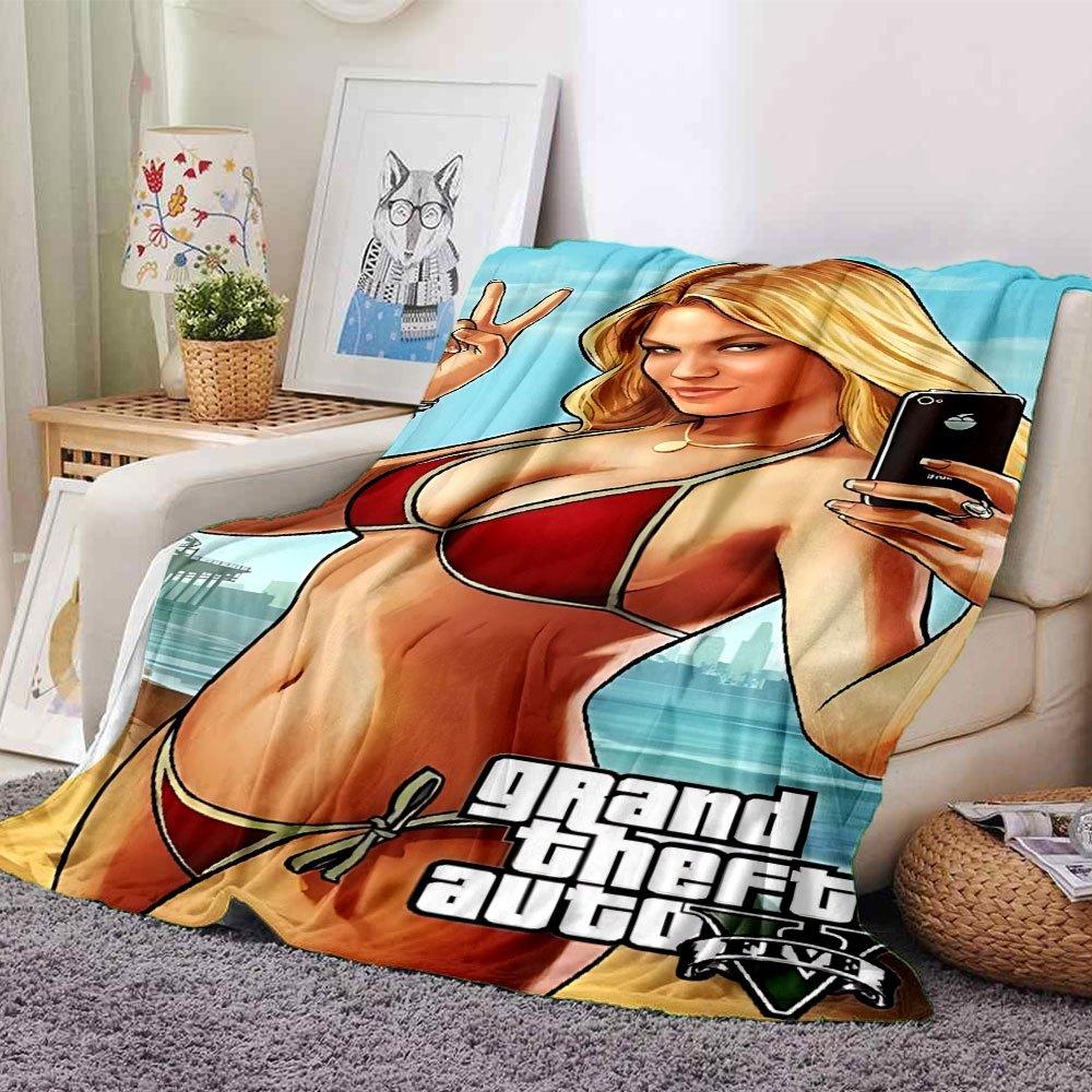 1 шт. Мягкое фланелевое одеяло Grand Theft Auto с дизайнерским принтом. Уютное одеяло для всех сезонов, идеально подходит для дивана, кровати, офиса