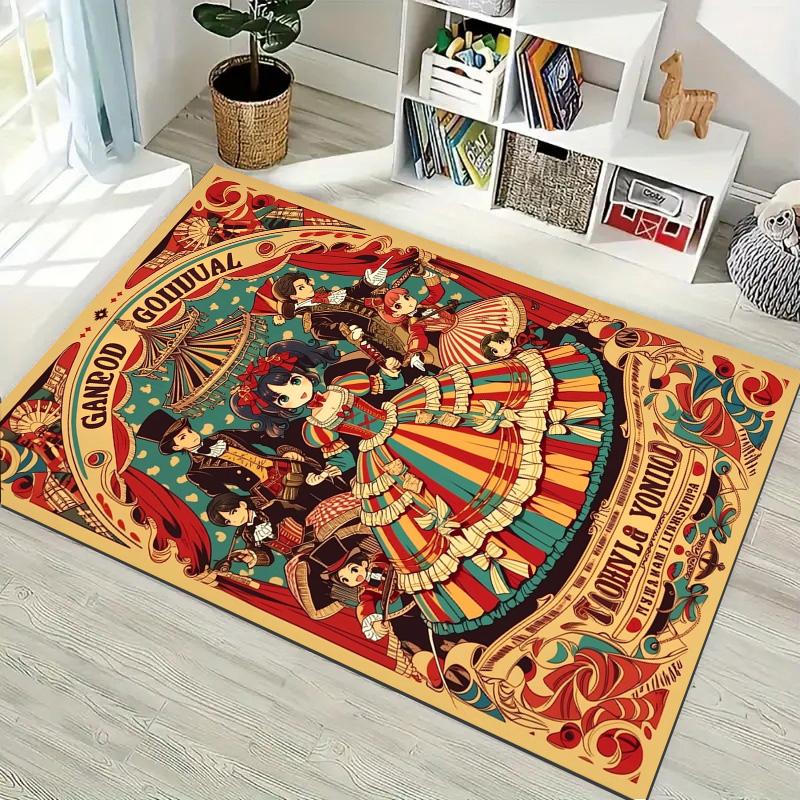 Vintage Circus Lolita Girl Non-Slip Area Rug, Floor Carpet for Bedroom Living Room