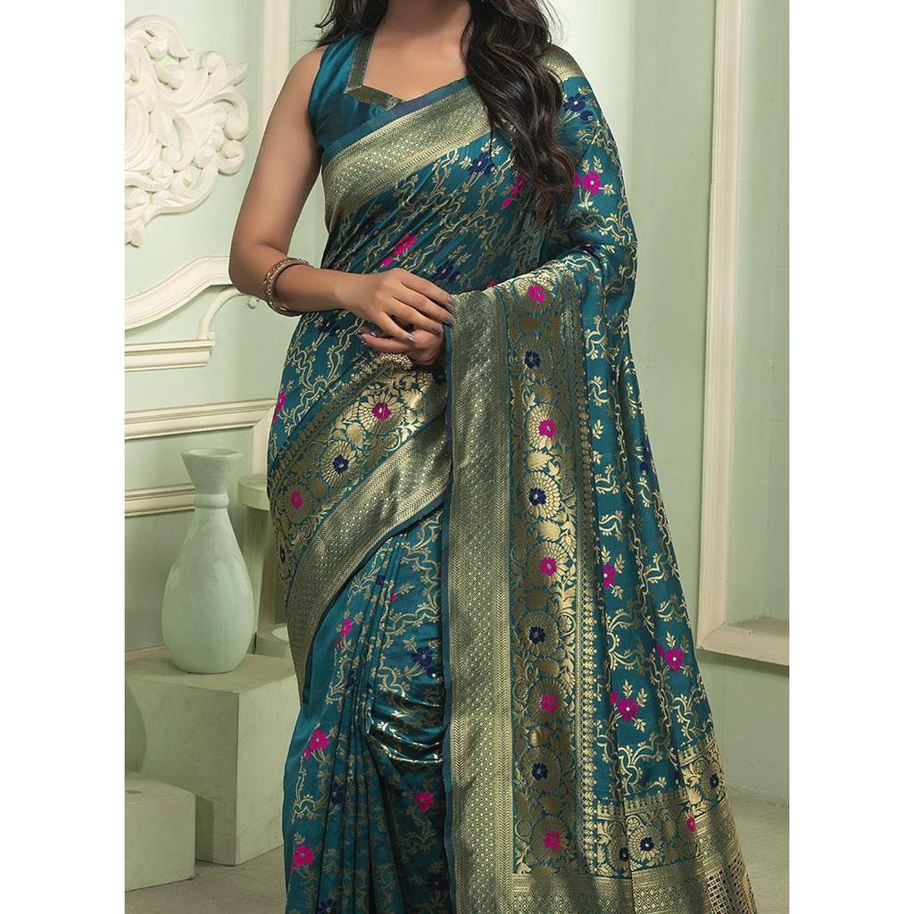 Banarasi Soft Silk Saree .Blouse (Need To Be Stitched As Per Size And Fit)
