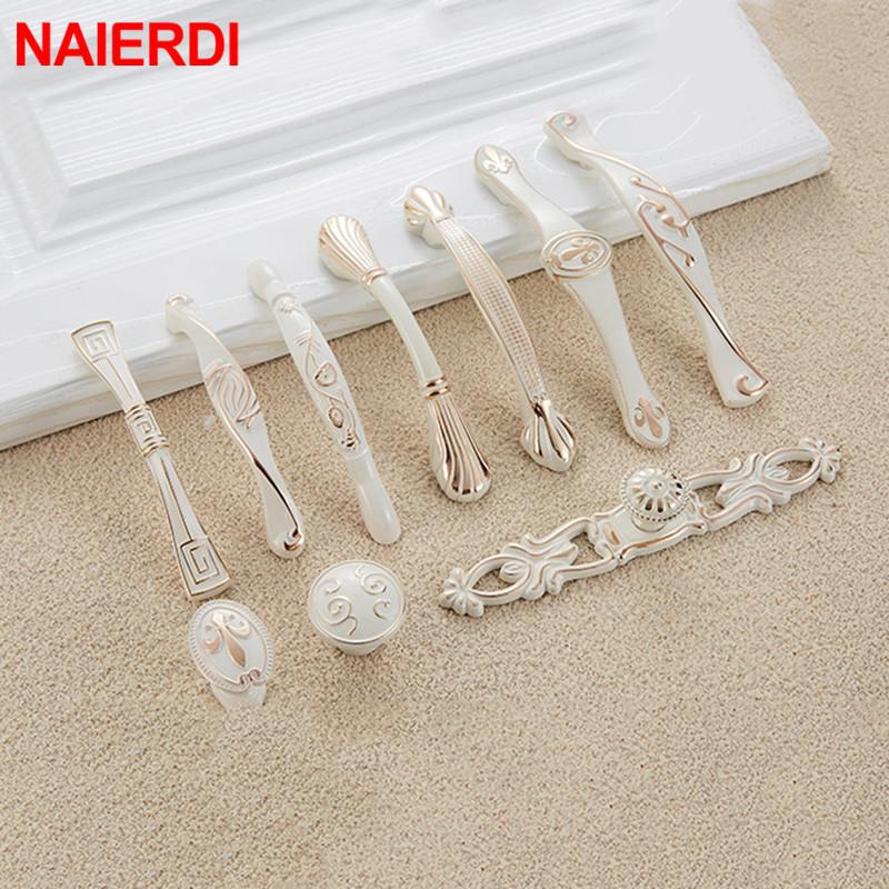 NAIERDI Ivory White Cabinet Handles Zinc Aolly Kitchen Cupboard Door Pulls Drawer Knobs European Fashion Furniture Handle