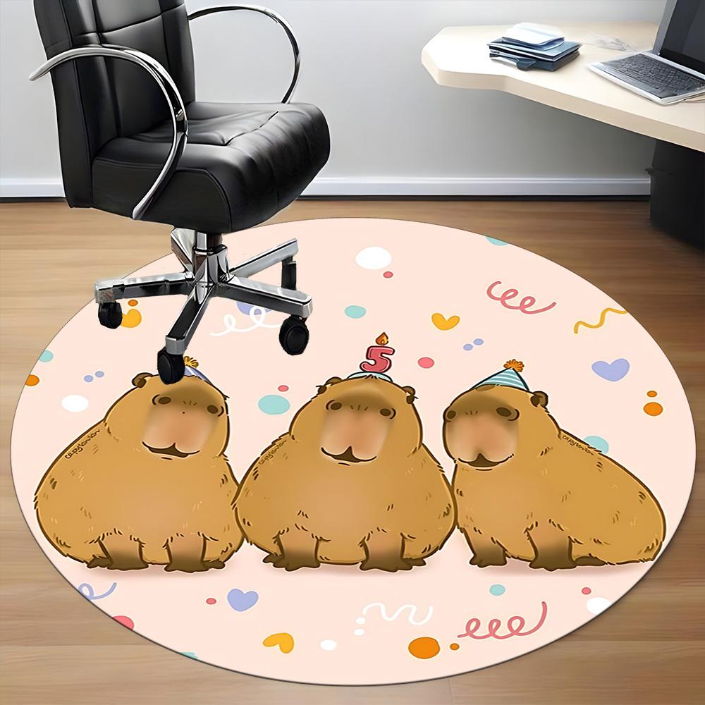 1pc Capybara PartyChair Carpet for Office, Indoor Non-Slip Washable Polyester Fiber Carpet, Mat For Office, Machine Washable