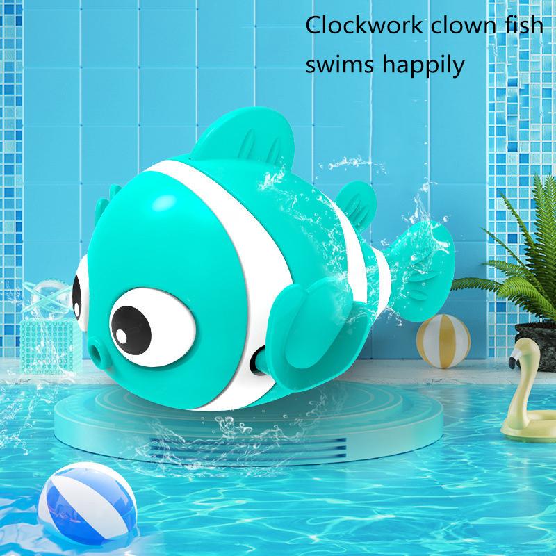 Cute Clownfish Clockwork Wind-Up Children'S Bath Toys Toddlers Chain Swim Baby Bathe Toy Cute Animal Appease Water Toy Kids Gift