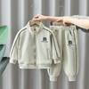 Korean Style Toddler Boys' Letter Cardigan Jacket & Pants Set - Spring/Autumn Collection