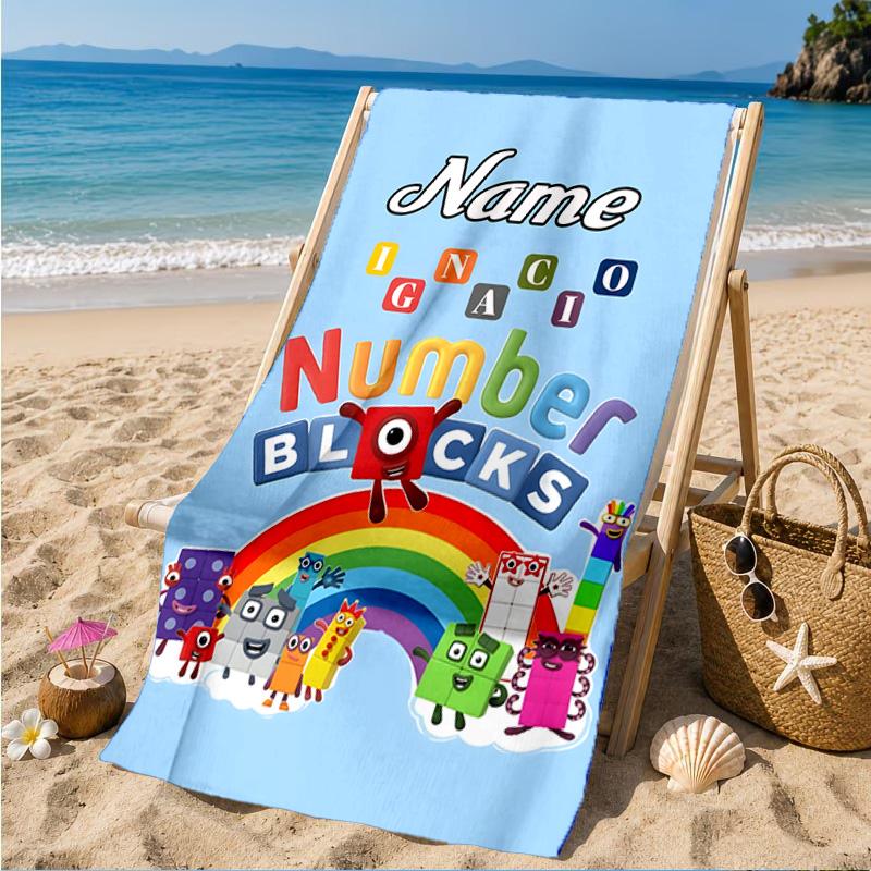 Custom Name Number Blocks Adventure Heart In Space Adventure Microfiber Beach Towel, Lightweight for Summer Travel, Swimming Pool Fan Gift