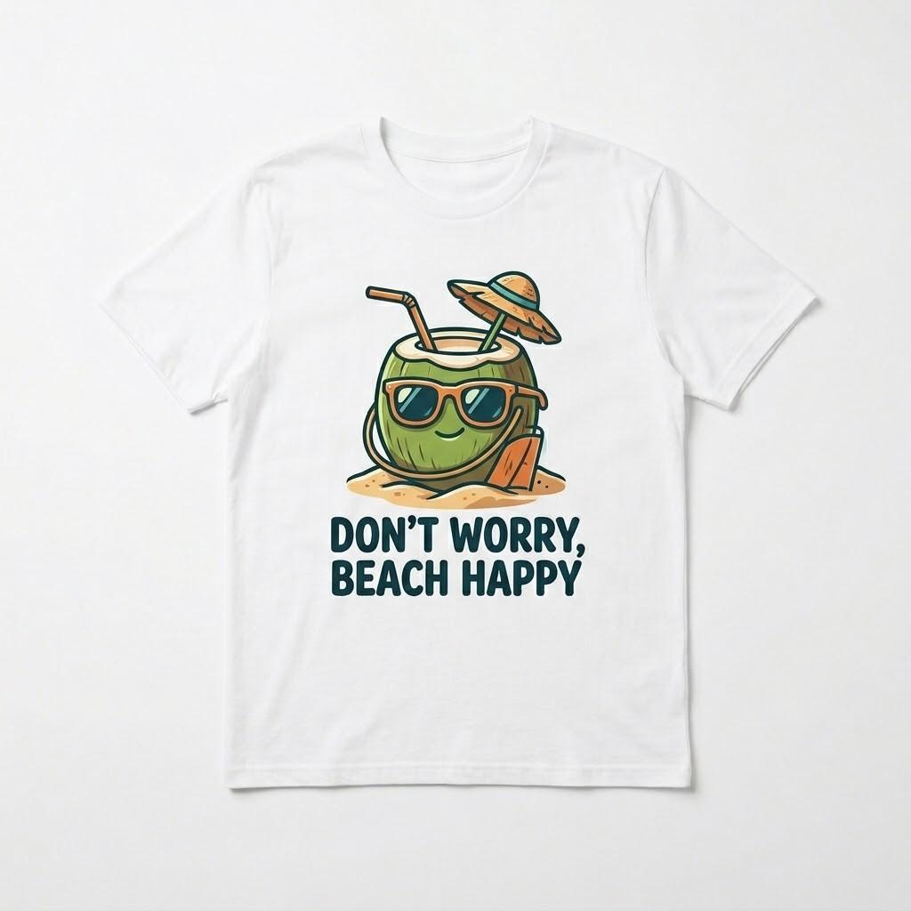 Don't Worry Beach Happy T-Shirt Cute Coconut Summer Vacation Tee Funny Beach