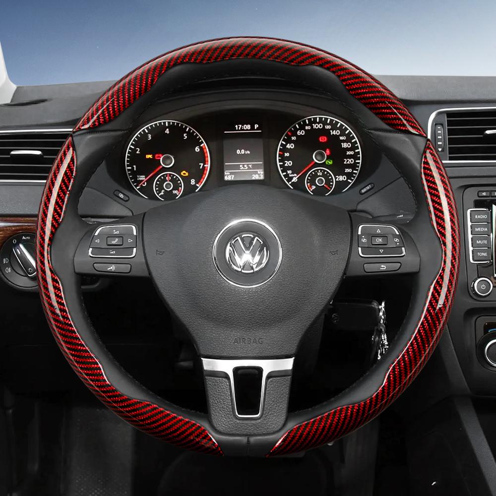 vcxja9 Suitable for Volkswagen Carbon Fiber Texture Steering Wheel Cover with Segmented Quick-Release Design, Durable, for Tiguan Golf T-Roc Polo 