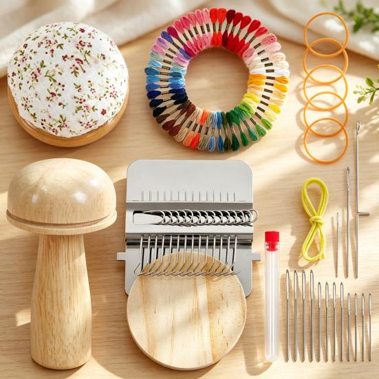 Мини-ткацкий станок Speed Weave Darning Loom, набор, стиль Speedweve с 14 крючками, с набором ниток, грибочком/яйцом для штопки, иглами, для шитья