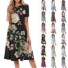 Women's Casual Fashion Round Neck Short Sleeve Print Midi Dress