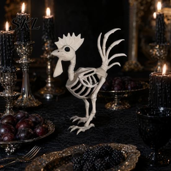 Realistic Animal Skeleton Halloween Rooster Statue, Resin Chicken Bone Figurine for Yard Lawn, Life Size Spooky Outdoor Garden Decor Haunted