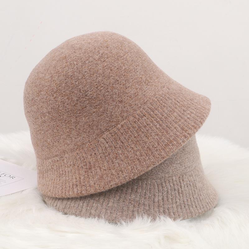 Premium desk lamp hat, girl temperament, elegant solid color basin hat, winter warm plain face bucket hat, wool bucket hat