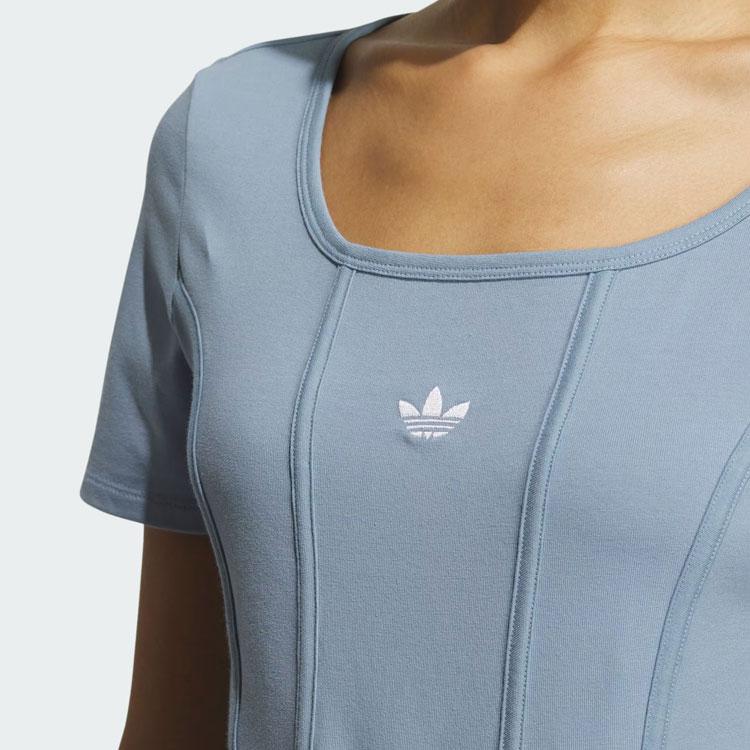 Adidas Originals Trefoil Corset Tee Sporty Crop Top Short Sleeve Women Tops Texture-Blue IX1909
