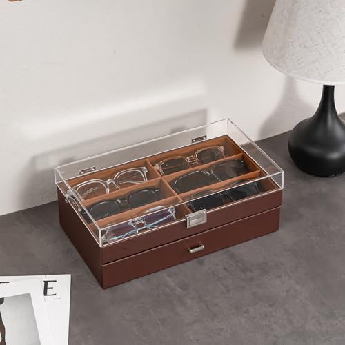 Кейс для солнцезащитных очков ProCase (для 12 пар), Двухуровневая коробка для хранения очков и аксессуаров, акриловая крышка, ПУ материал, Управление очками и украшениями,