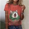 Летняя футболка с круглым вырезом и короткими рукавами с 3D-цифровым принтом для кошек. Свободные удобные футболки с круглым вырезом для женщин.
