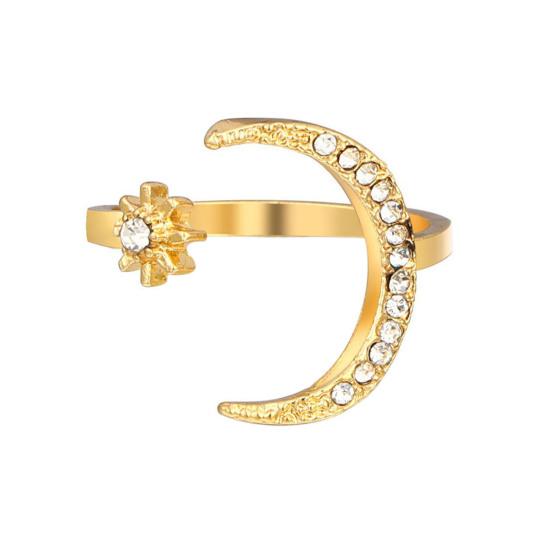 Женское открытое кольцо в форме луны, регулируемое кольцо со стразами для выпускного вечера, вечерние, женское кольцо на костяшку пальца