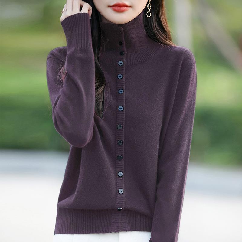 Winter Turtleneck Thick Stand-up Cardigan Sweater for Women's Clothing Korean Style Loose Women's Knitted Long-sleeved Sweater