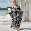 EDOLYNSA Sexy Striped Bikini Cover-ups Casual V-neck Side Split Summer Beach Dress Women Beach Wear Swim Suit Cover Up Q1297