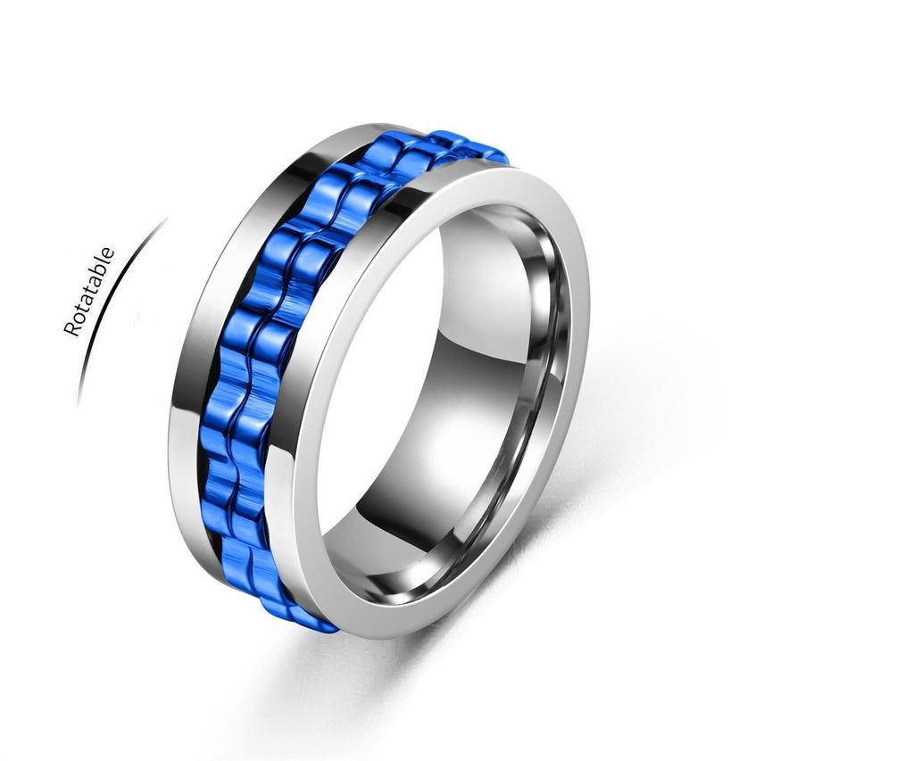 Anti Stress Stainless Steel Ring For Men Gear Chain Rotating Anxiety Relief Spinning Fidget Rings Punk Jewelry Bague Homme KTJ
