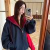 Женский oversize плотный серый кардиган-куртка с капюшоном - Модный осенне-зимний худи топ