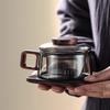 Wooden Handle with Lid, Glass Tea Cup with Filter Cup, Water Divider, Heat-resistant Tea Set, Office Tea Cup