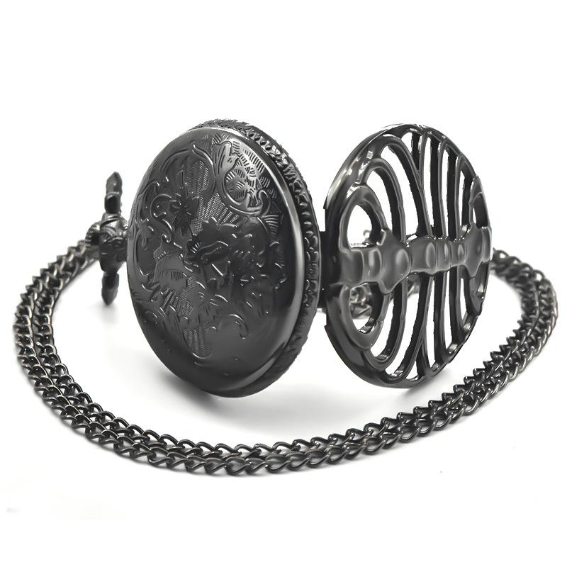 Hollow Fishbone Shaped Quartz Pocket Watch Vintage Necklace Chain Clock Gifts for Men Women