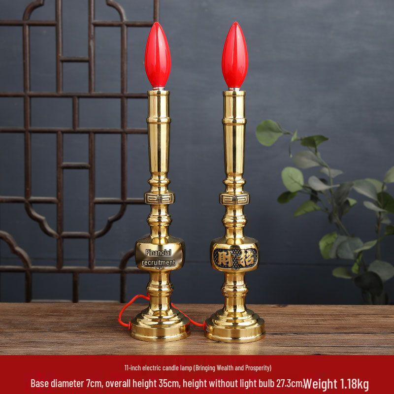 Светодиодная свеча из чистой меди для подношений: Благовонница-подсвечник Бога Вечного Богатства