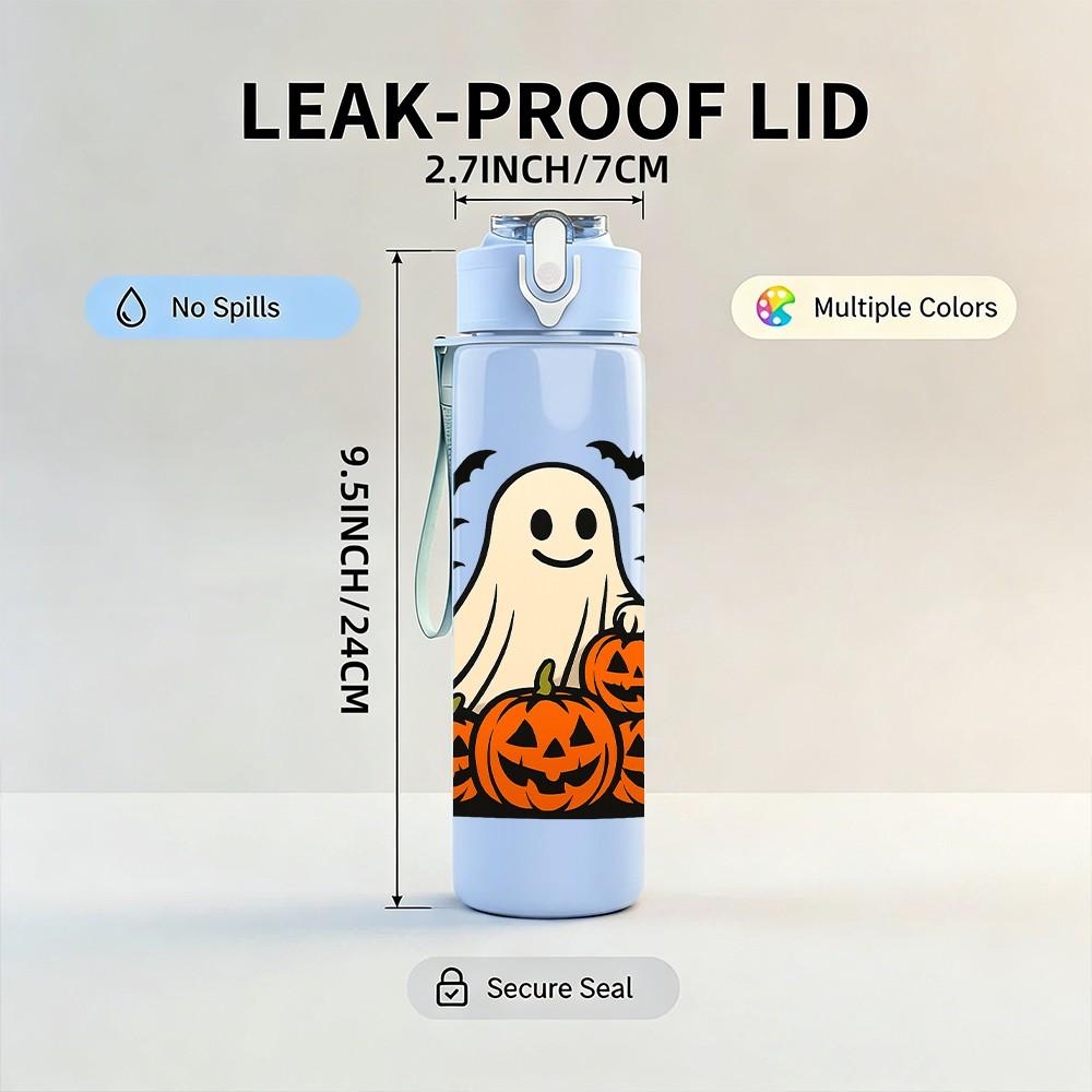 1PC Ghost Pumpkin Halloween 750ml Color Plastic Sports Water Bottle Leakproof Flip Straw Lid Suitable for Sports Office Home Use