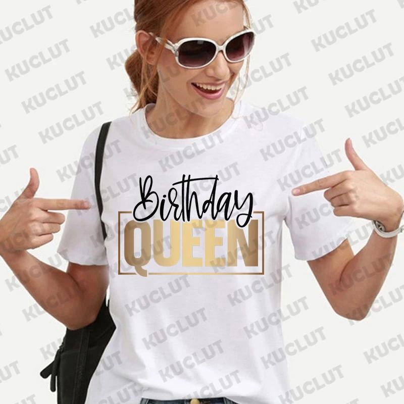 Birthday Crew Women's T Shirts Girls Birthday Queen Party Fashion Hip Hop Clothing Casual Short Sleeve Summer Female Tees Tops