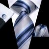 Necktie Hankerchief Cufflinks Set Light Blue Striped Jacquard Wedding Party